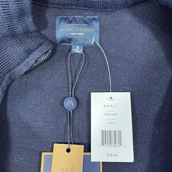 Marc Asher Pullover Blue Full Zip Sweater Knit Jacket Mens Small Soft Touch NWT - Picture 8 of 11